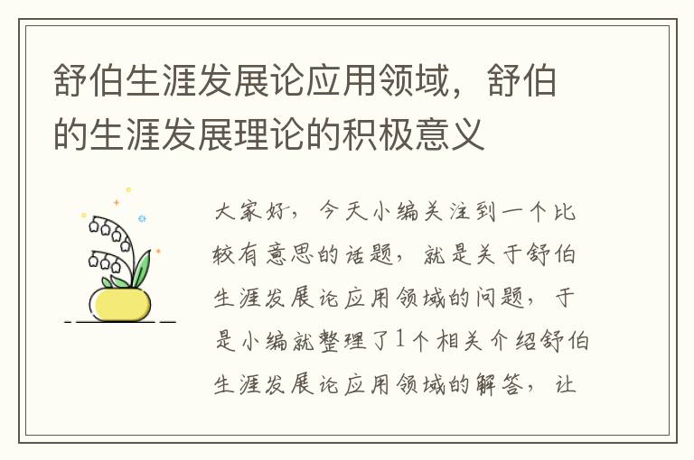 舒伯生涯发展论应用领域，舒伯的生涯发展理论的积极意义