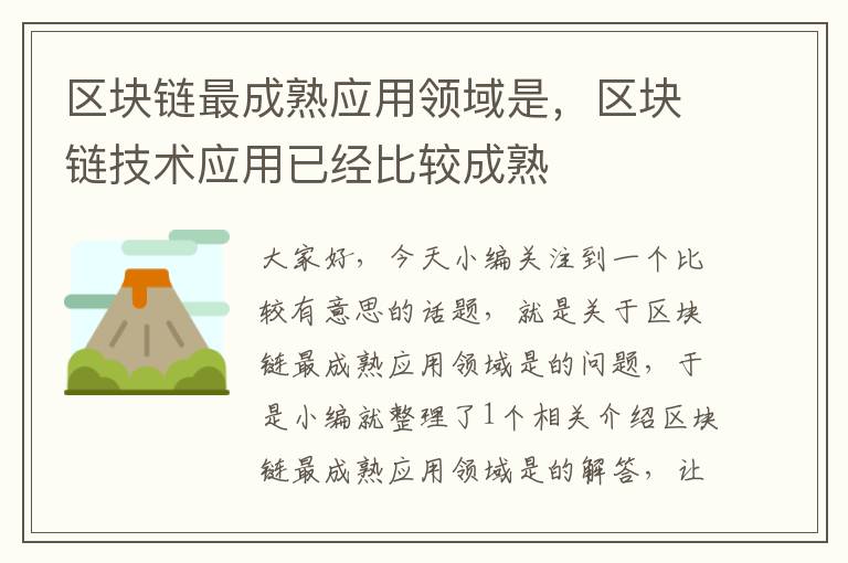 区块链最成熟应用领域是，区块链技术应用已经比较成熟