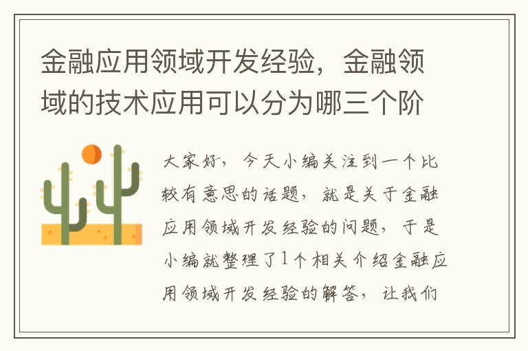 金融应用领域开发经验，金融领域的技术应用可以分为哪三个阶段