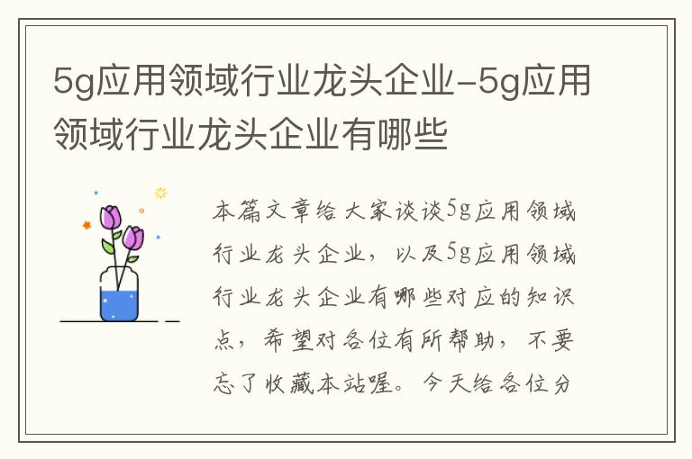 5g应用领域行业龙头企业-5g应用领域行业龙头企业有哪些